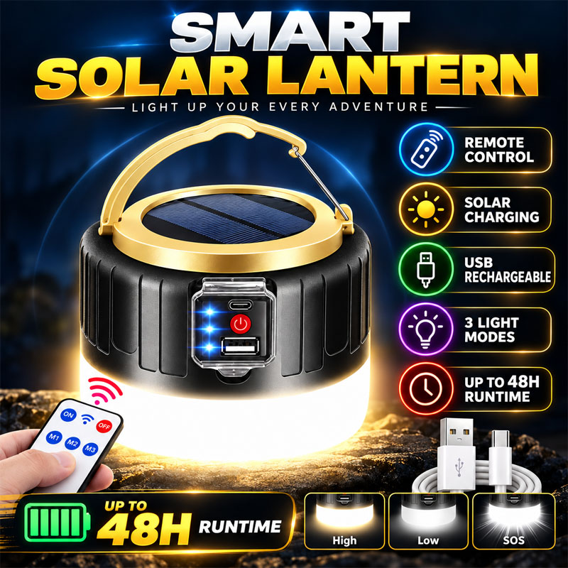Power Bank - Uzaktan Kumandalı, Güneş Enerjili LED Kamp